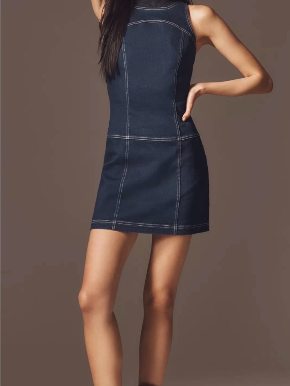PILCRO MOCK-NECK DENIM MINI DRESS